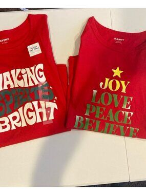 Old Navy Christmas Holiday Red Pajama Lounge Shirts Size Large 12-14